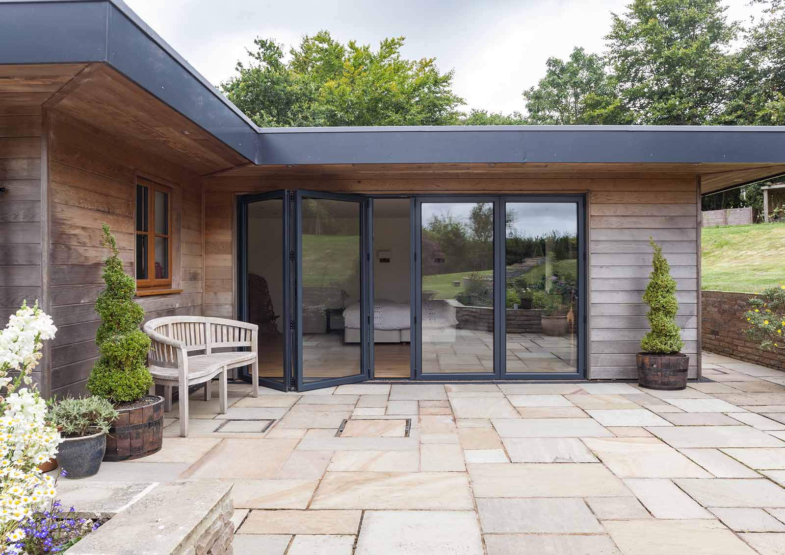 black bifold door